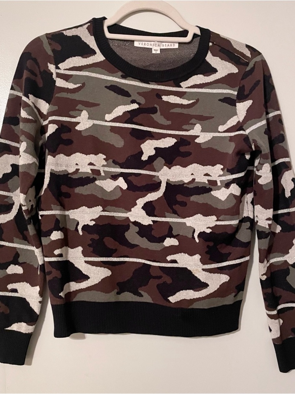 Veronica Beard Olive & Brown Camo Crewneck Sweater